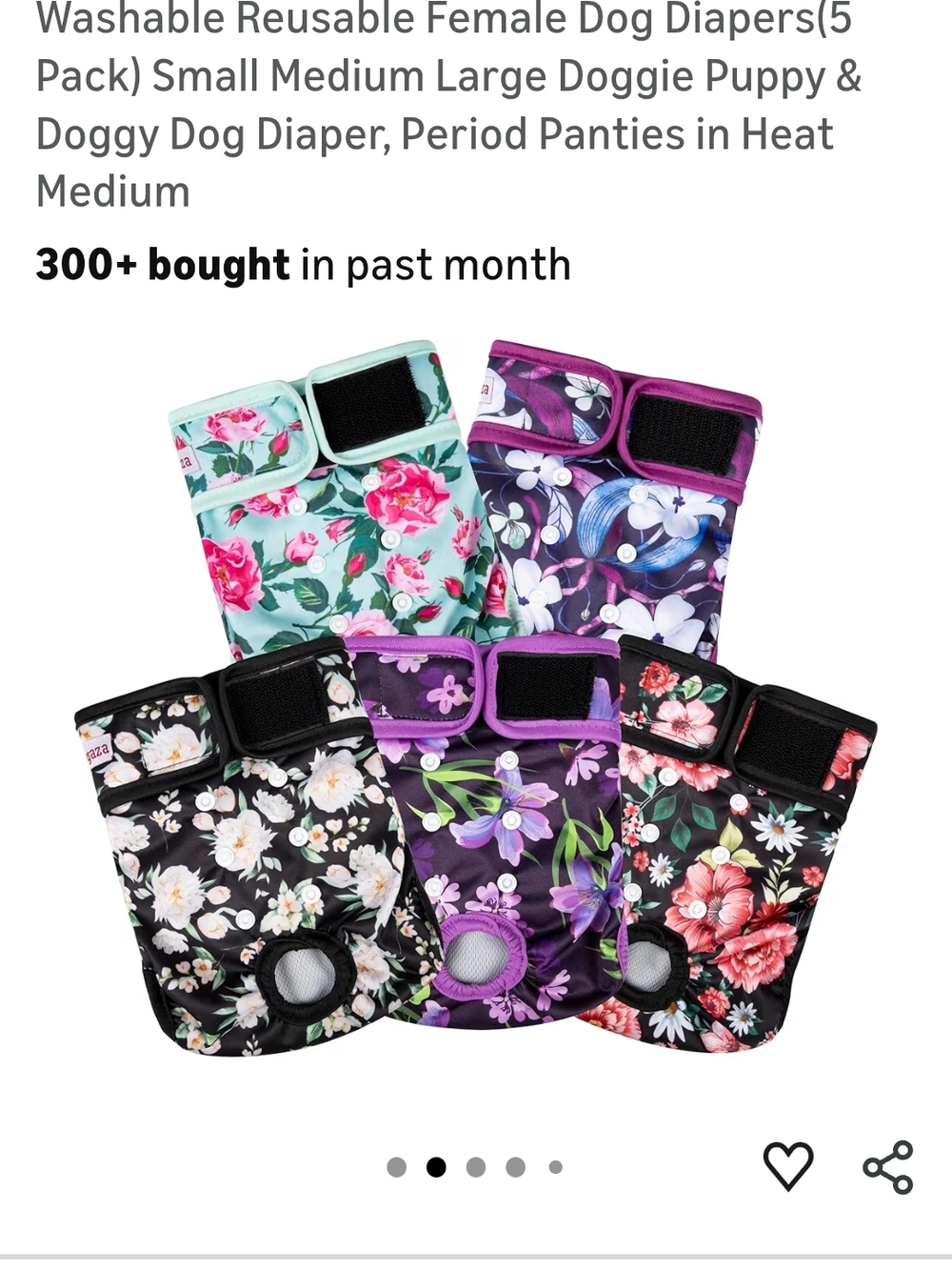 NWOT Floral Reusable Female Dog Diapers - Set of 5